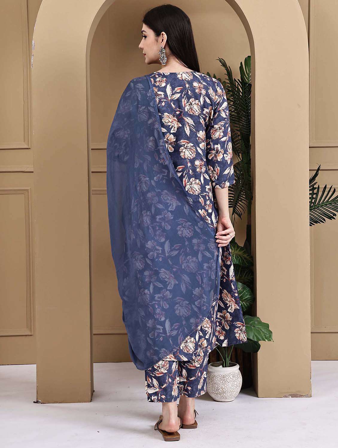 women printed three quarter sleeve kurta pant with dupatta set - 22105878 -  Standard Image - 3