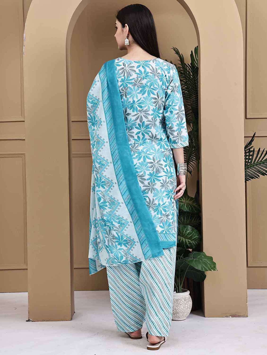 women printed three quarter sleeve kurta salwar with dupatta set - 22105882 -  Standard Image - 3