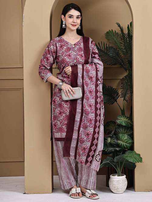 women printed three quarter sleeve kurta salwar with dupatta set - 22105883 - Standard Image - 0