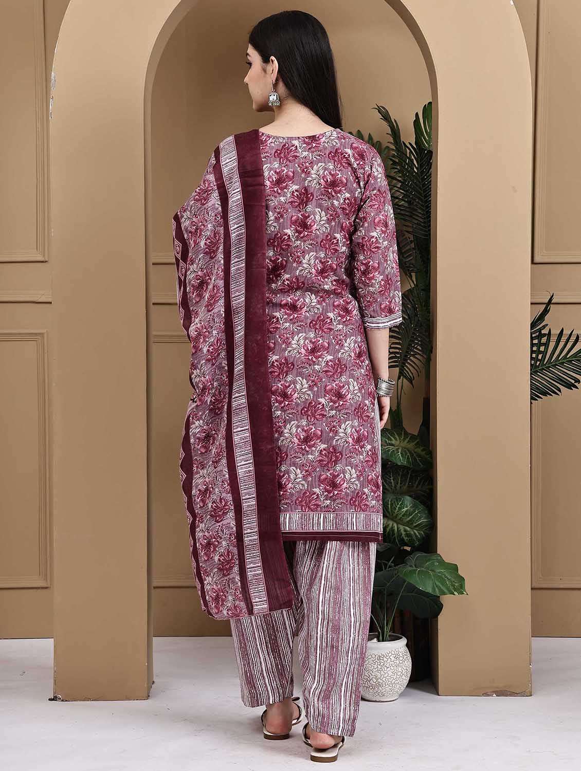 women printed three quarter sleeve kurta salwar with dupatta set - 22105883 - Standard Image - 3