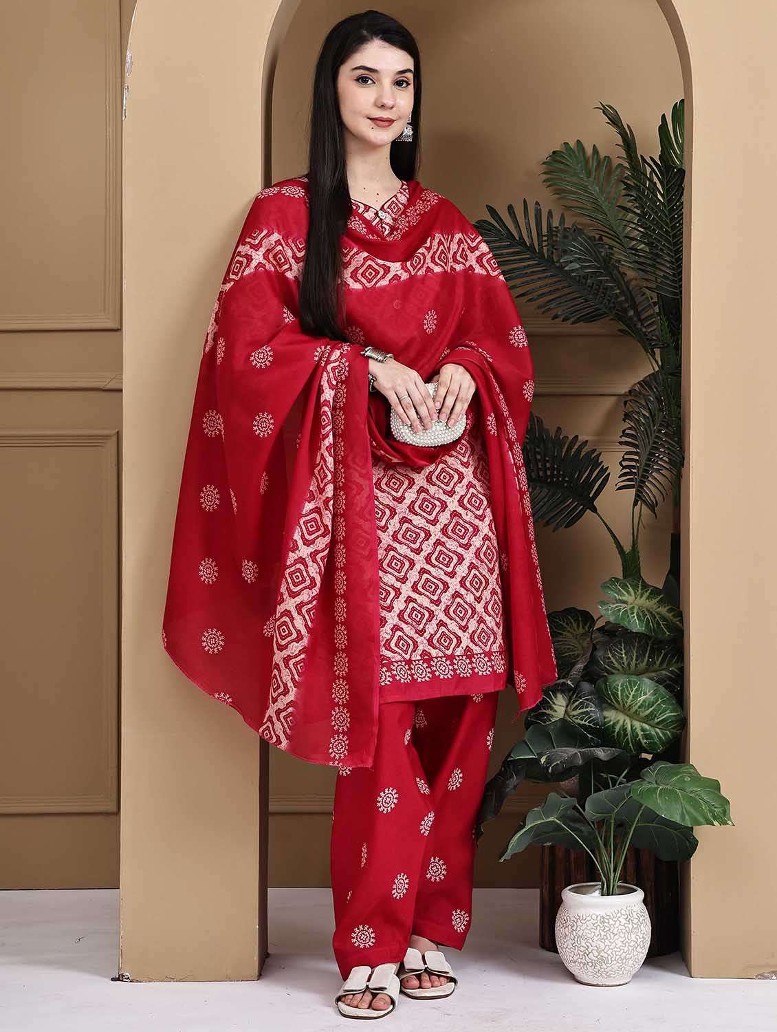 women printed three quarter sleeve kurta salwar with dupatta set - 22105888 -  Zoom Image - 0