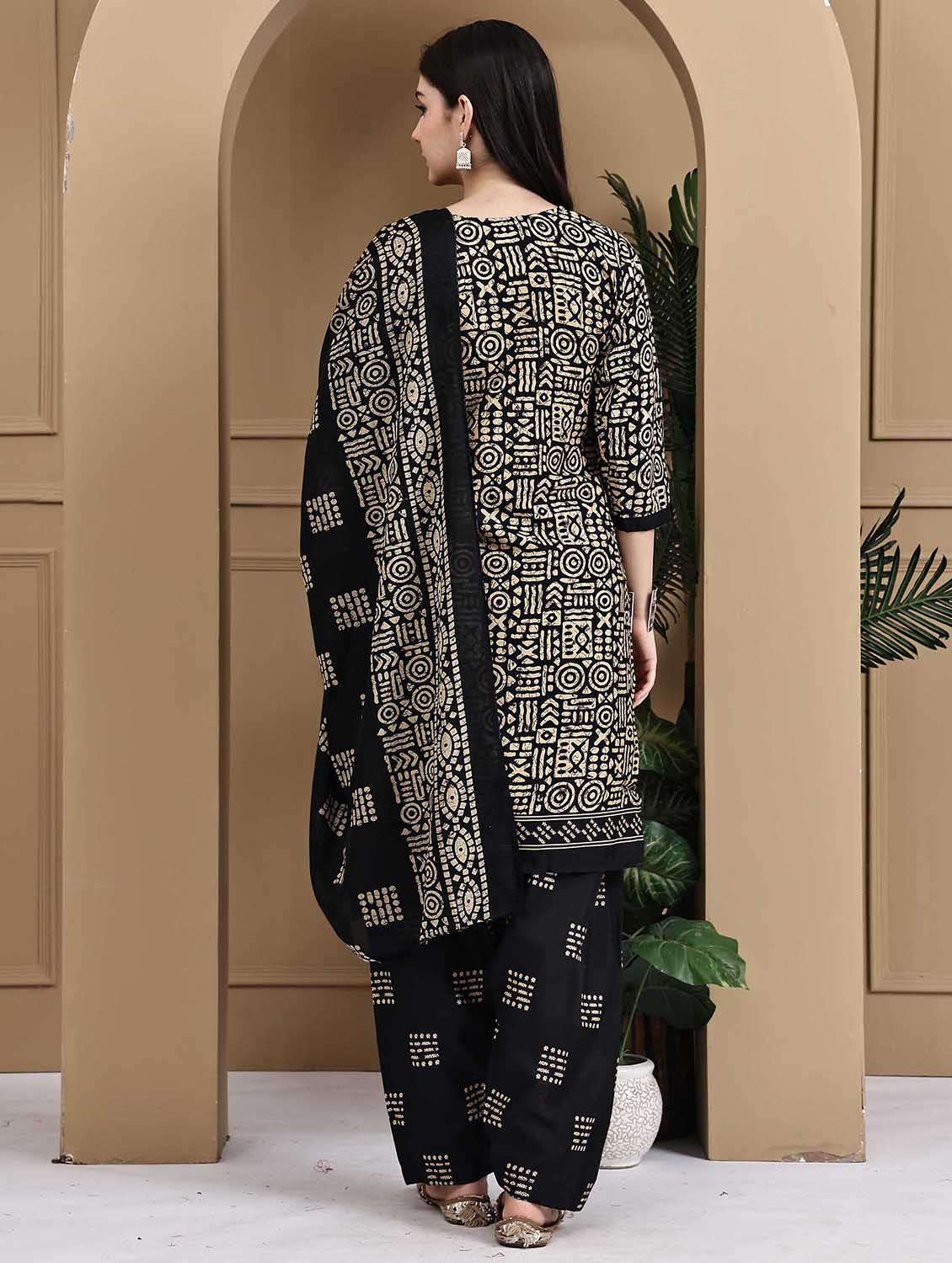 women printed three quarter sleeve kurta salwar with dupatta set - 22105889 -  Standard Image - 3