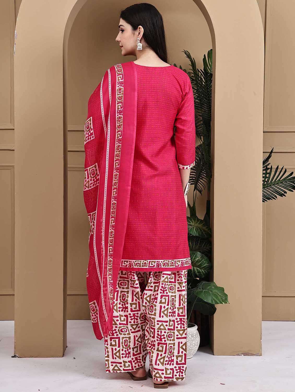 women printed three quarter sleeve kurta salwar with dupatta set - 22105890 -  Standard Image - 3