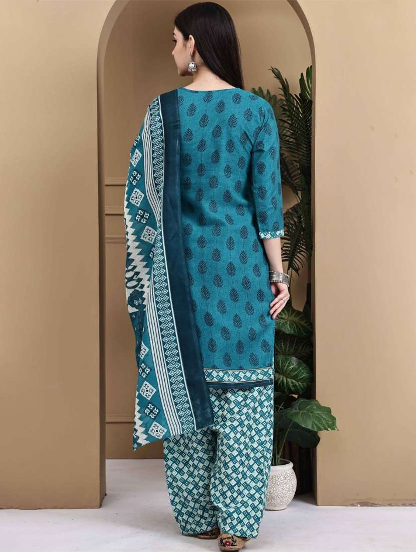women printed three quarter sleeve kurta salwar with dupatta set - 22105895 -  Standard Image - 3