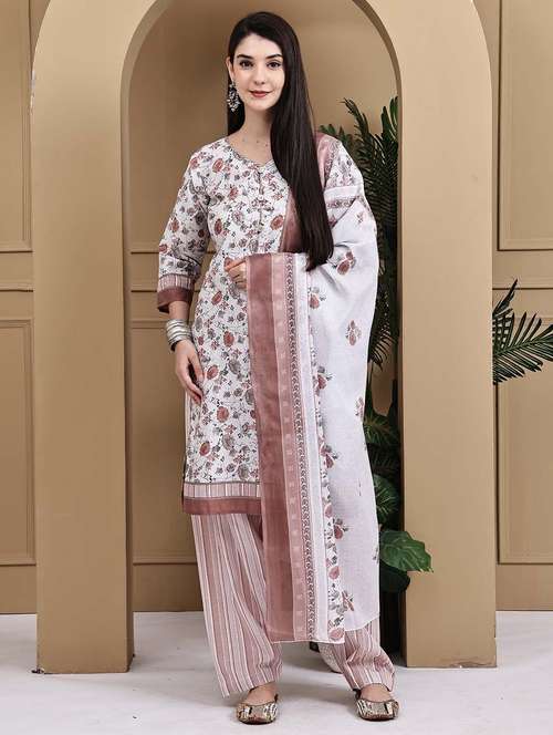 women printed three quarter sleeve kurta salwar with dupatta set - 22105896 -  Standard Image - 0