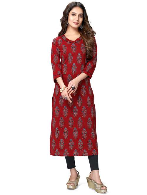 women three quarter sleeve straight kurta - 22105911 -  Standard Image - 0