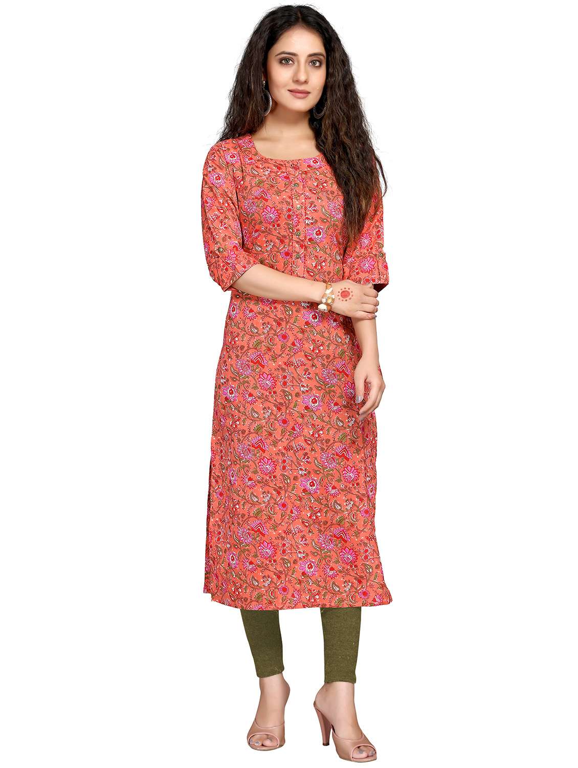 women three quarter sleeve straight kurta