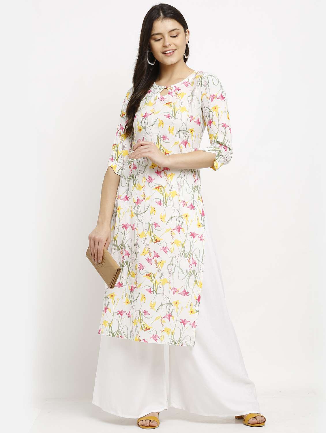 women three quarter sleeve straight kurta - 22105920 - Zoom Image - 0