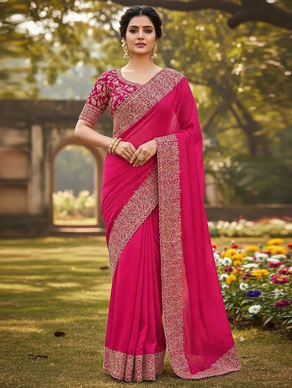 women solid with work embroidered saree with blouse