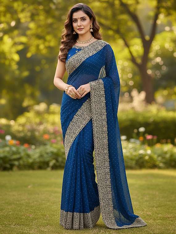 women solid with work embroidered saree with blouse