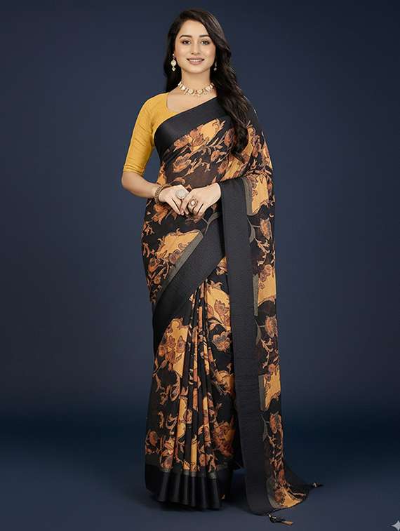 women printed casual wear saree with blouse
