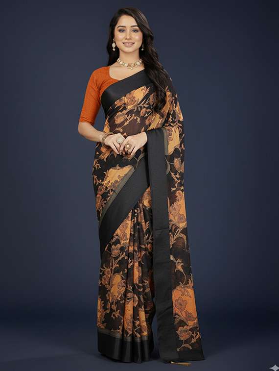 women printed casual wear saree with blouse