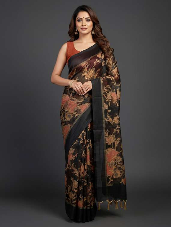 women printed casual wear saree with blouse