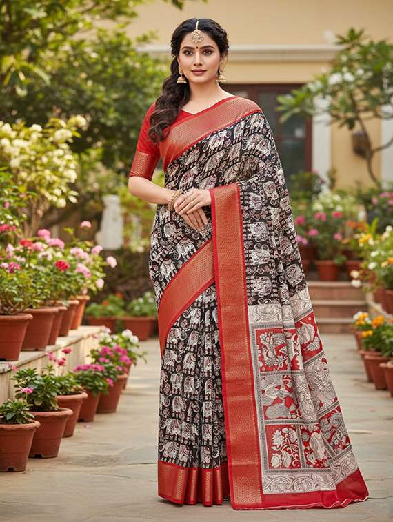 women printed casual wear saree with blouse