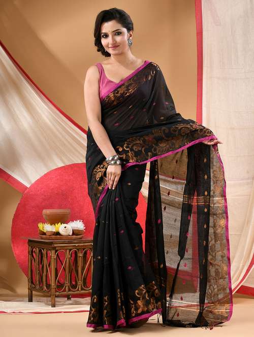 Women Self Design Handloom Saree With Blouse