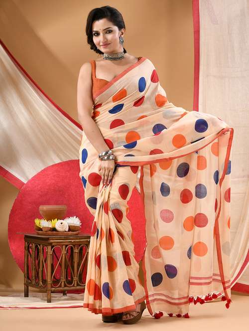women polka dot handloom saree - 22105993 -  Standard Image - 0