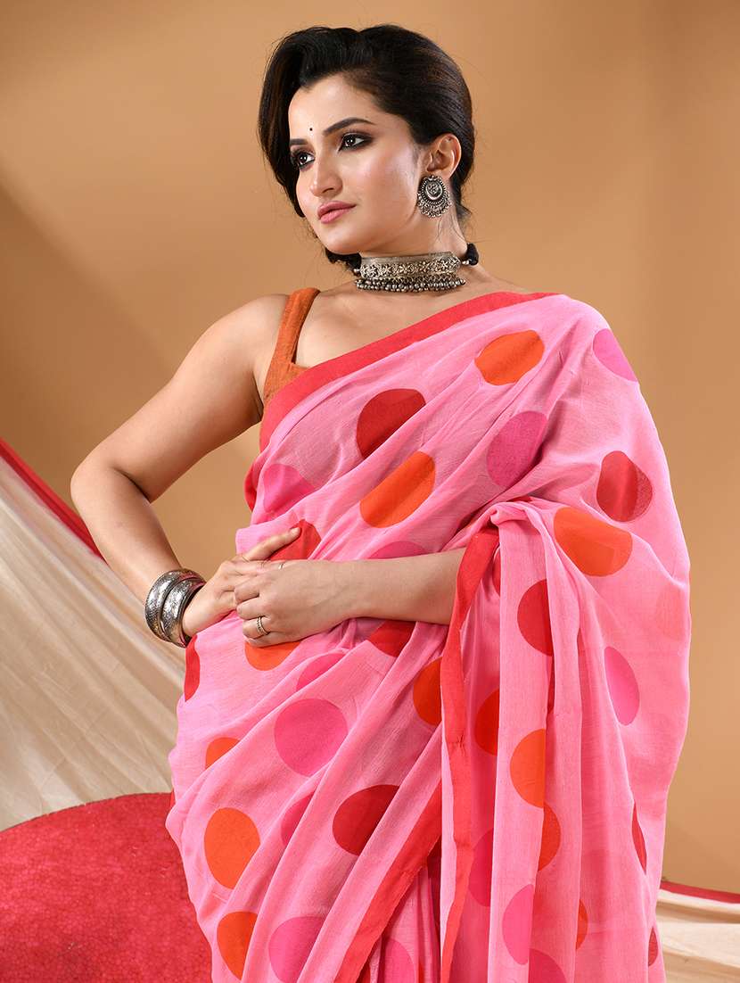 women polka dot handloom saree - 22105994 -  Standard Image - 3