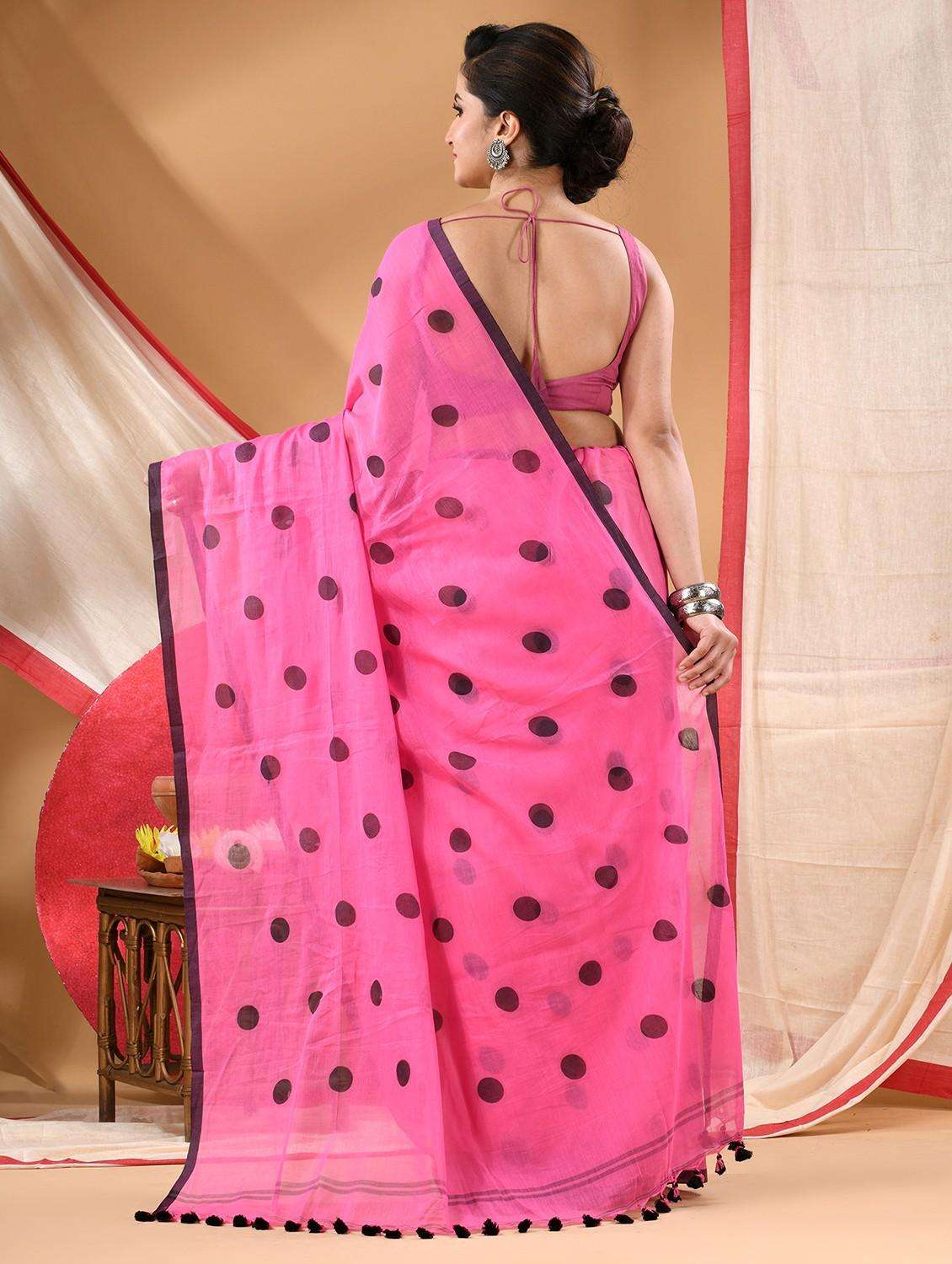 women polka dot handloom saree - 22105996 -  Standard Image - 3