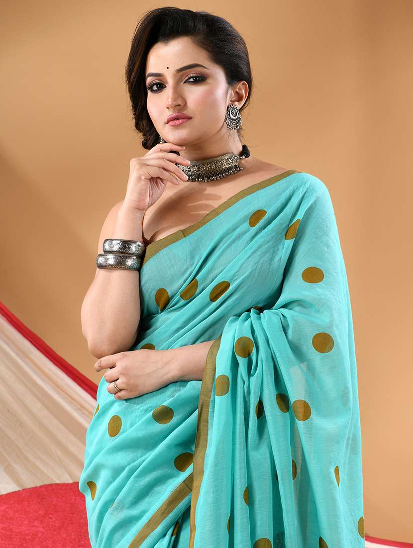 women polka dot handloom saree - 22105999 -  Standard Image - 3