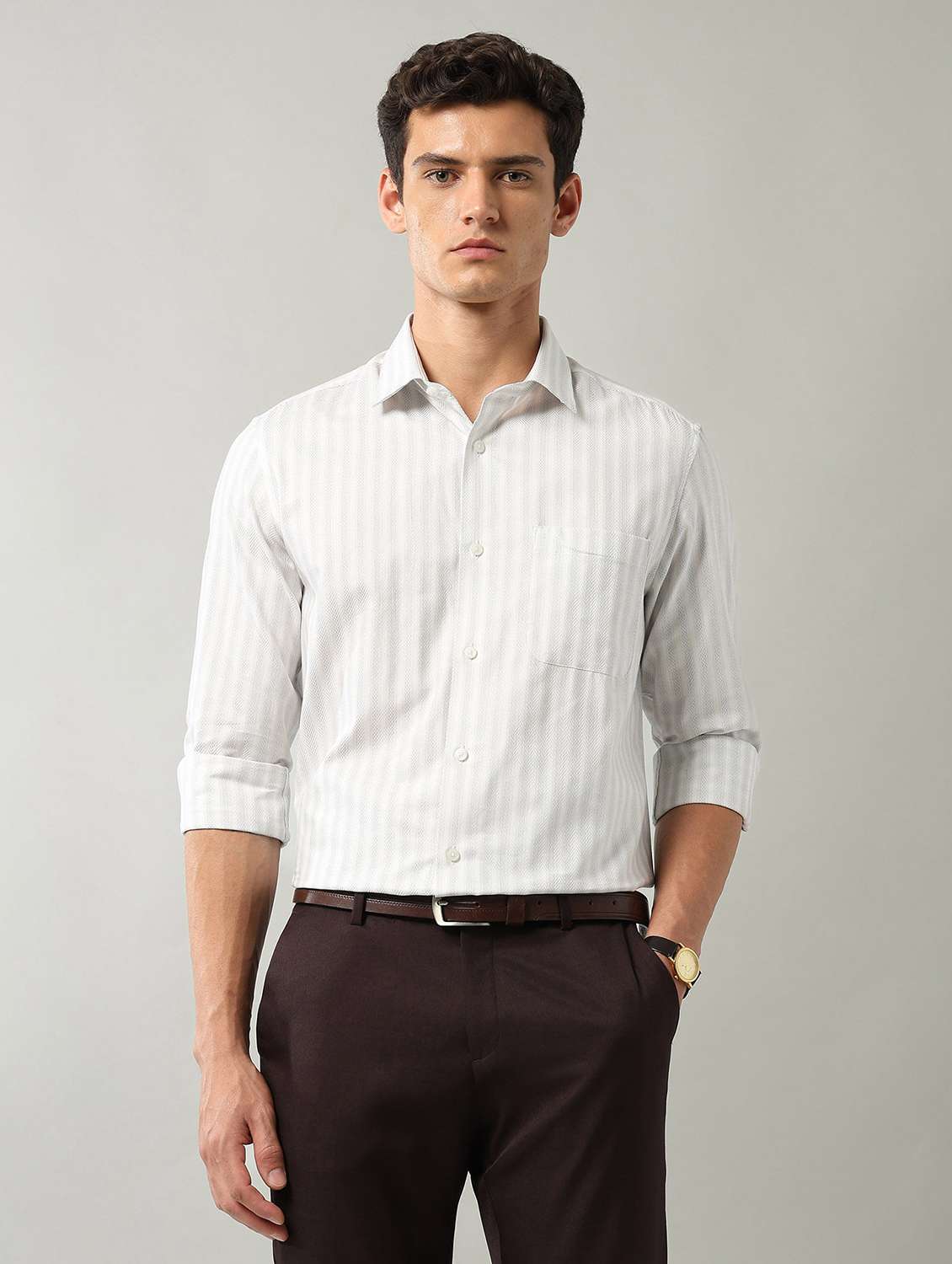 men striped long sleeve regular fit formal shirt