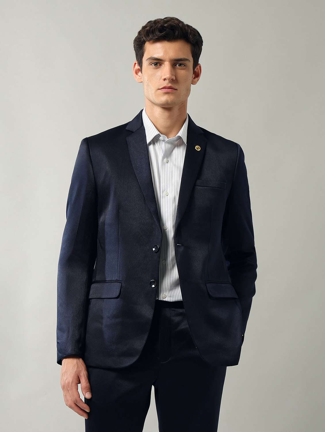 men solid lapel collar 2 piece suit set