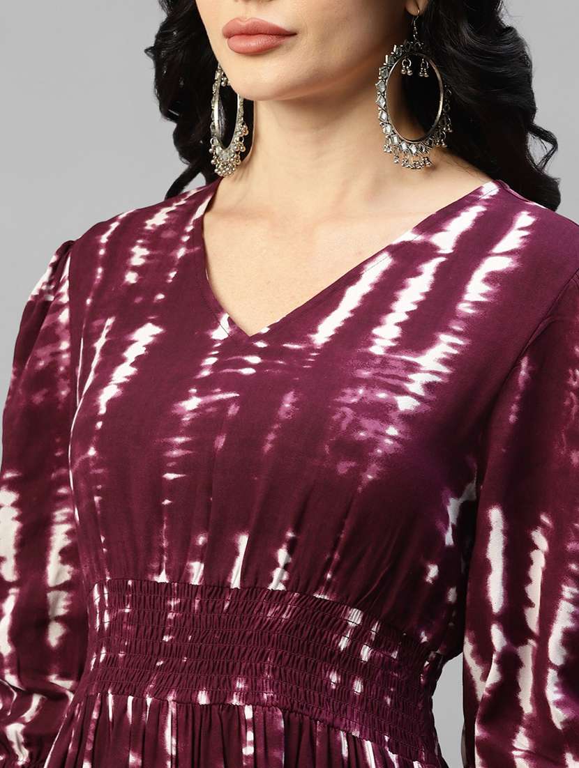 women tie & dye printed puff sleeve tiered dress - 22106073 -  Standard Image - 3
