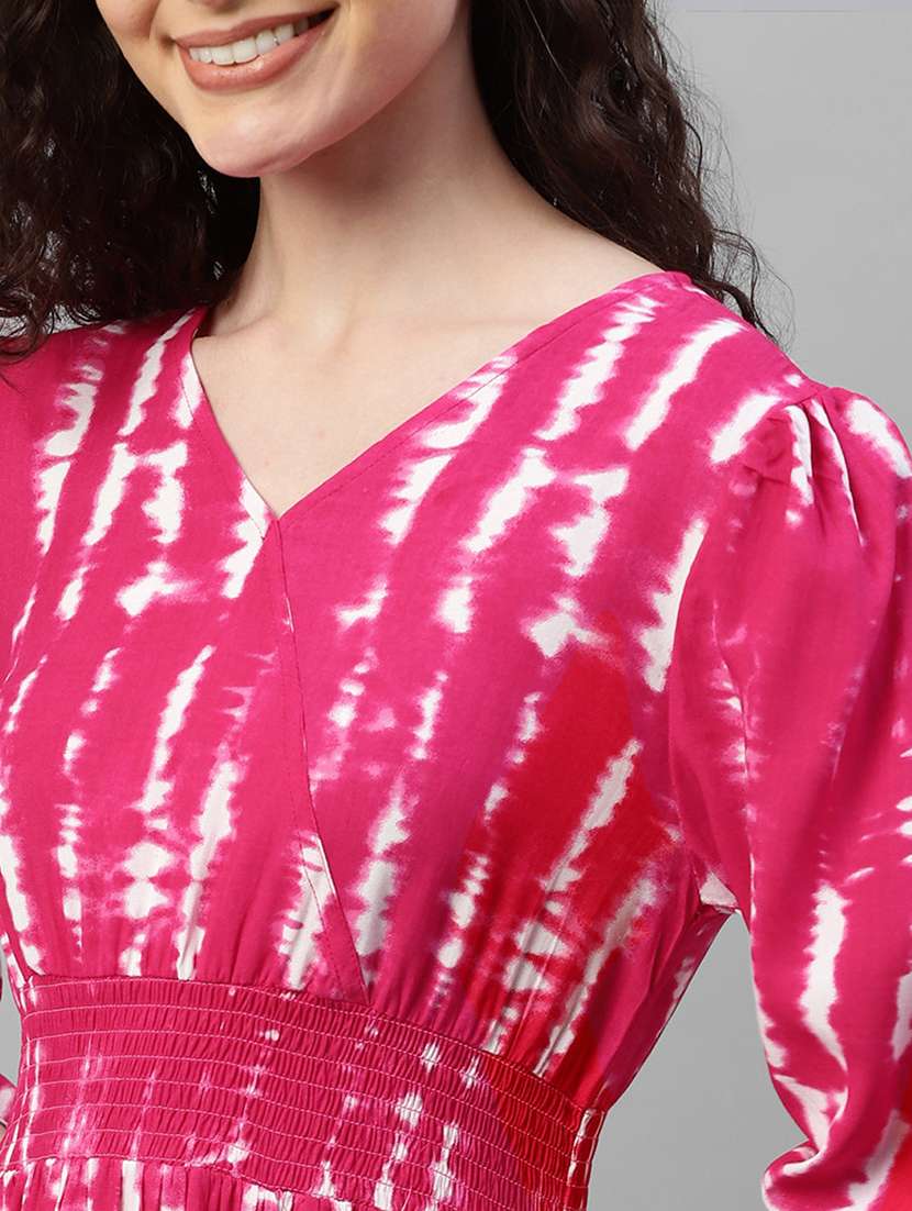 women tie & dye printed puff sleeve tiered dress - 22106081 - Standard Image - 3