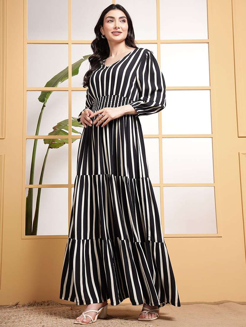 women printed puff sleeve tiered dress