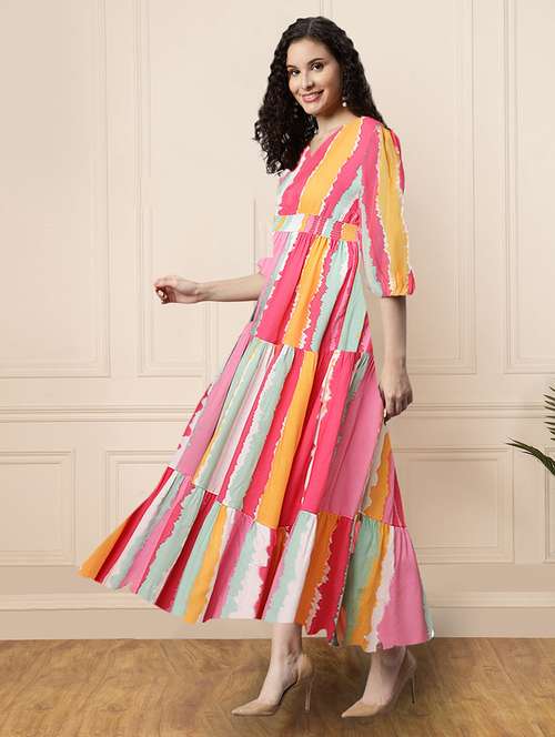 women printed puff sleeve tiered dress - 22106162 -  Standard Image - 0