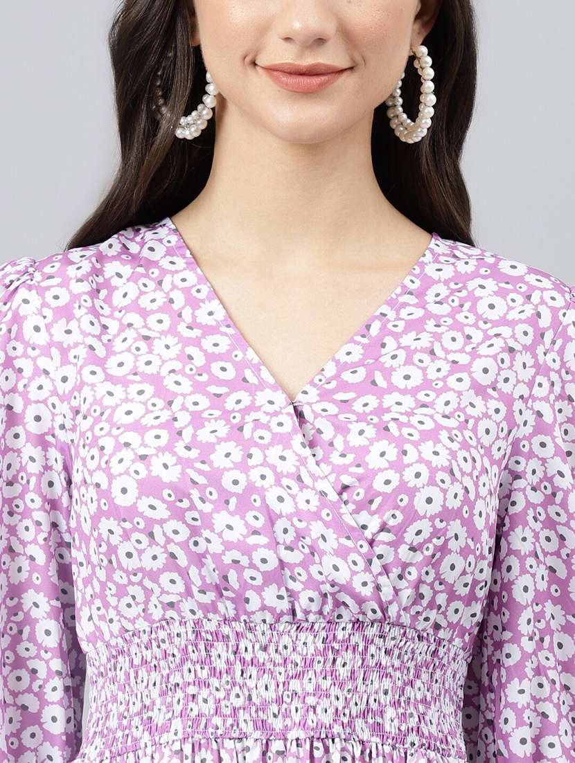 women printed puff sleeve tiered dress - 22106170 -  Standard Image - 3