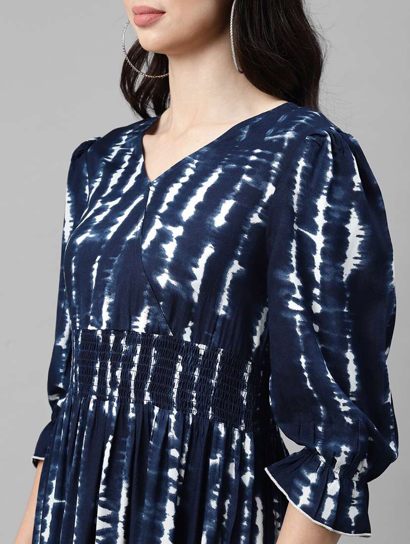 women tie & dye printed puff sleeve tiered dress - 22106186 -  Standard Image - 3
