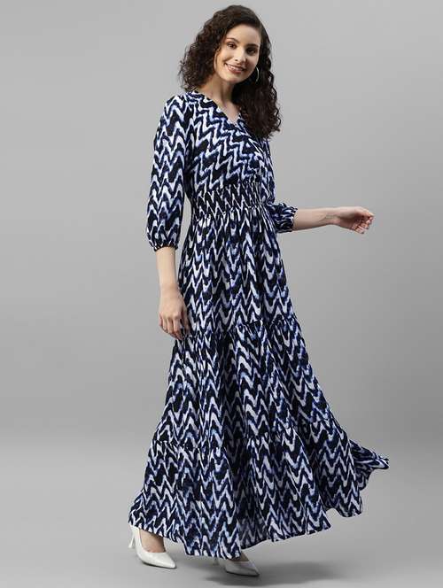 women printed puff sleeve tiered dress - 22106193 - Standard Image - 0