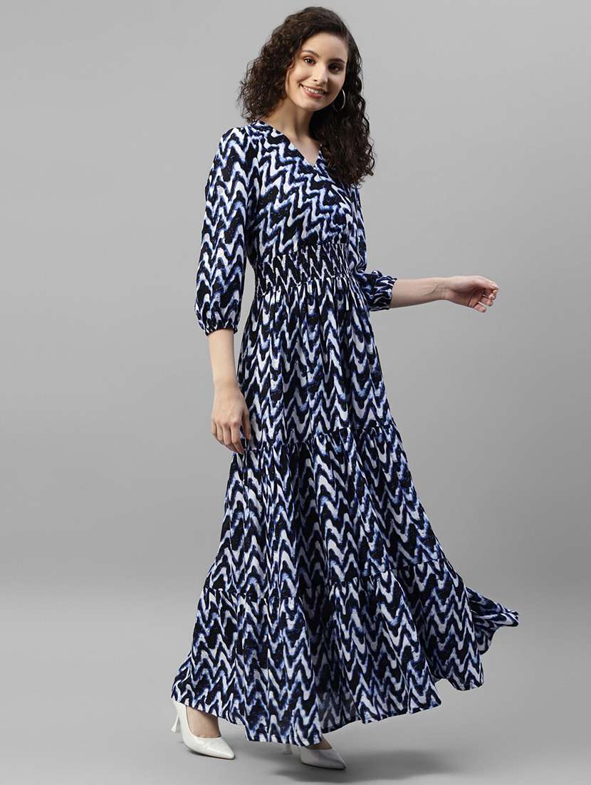 women printed puff sleeve tiered dress - 22106193 - Zoom Image - 0