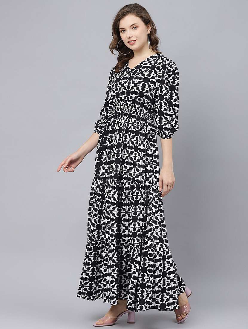 women printed puff sleeve tiered dress - 22106207 - Zoom Image - 0