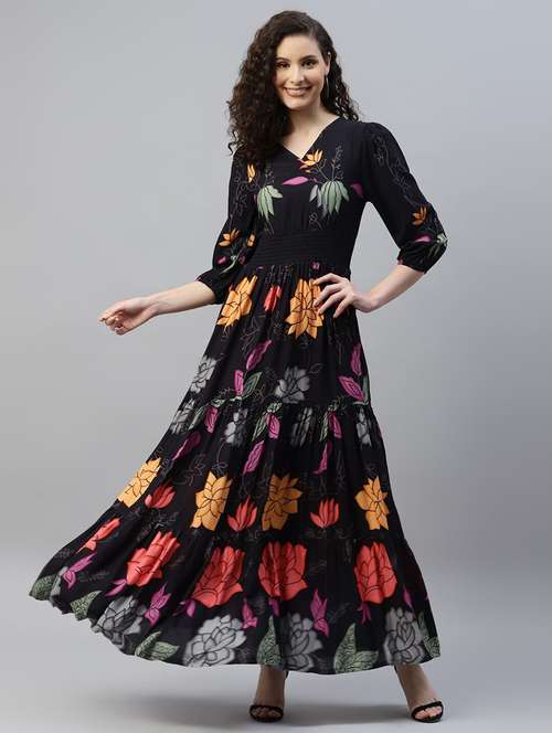 women floral printed puff sleeve tiered dress - 22106210 - Standard Image - 0