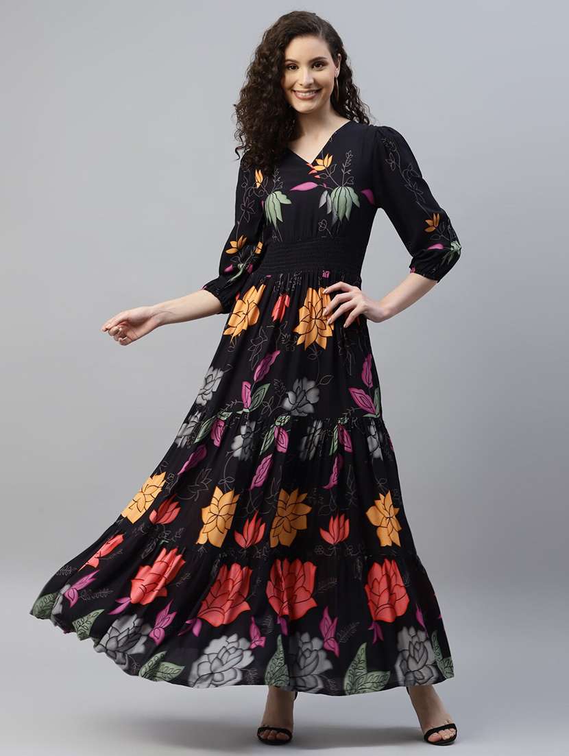 women floral printed puff sleeve tiered dress - 22106210 - Zoom Image - 0