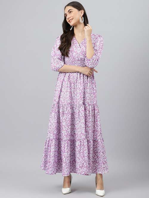 women floral printed puff sleeve tiered dress - 22106214 - Standard Image - 0