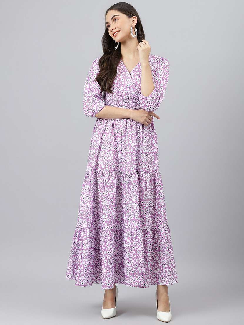 women floral printed puff sleeve tiered dress - 22106214 - Zoom Image - 0
