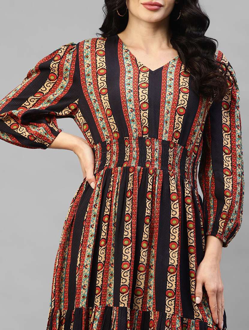 women printed puff sleeve tiered dress - 22106217 - Standard Image - 3