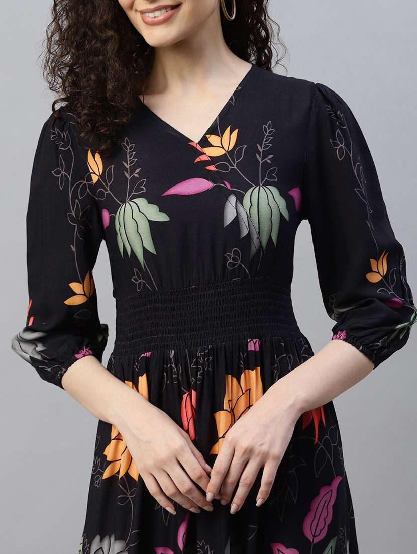 women floral printed puff sleeve tiered dress - 22106219 - Standard Image - 3