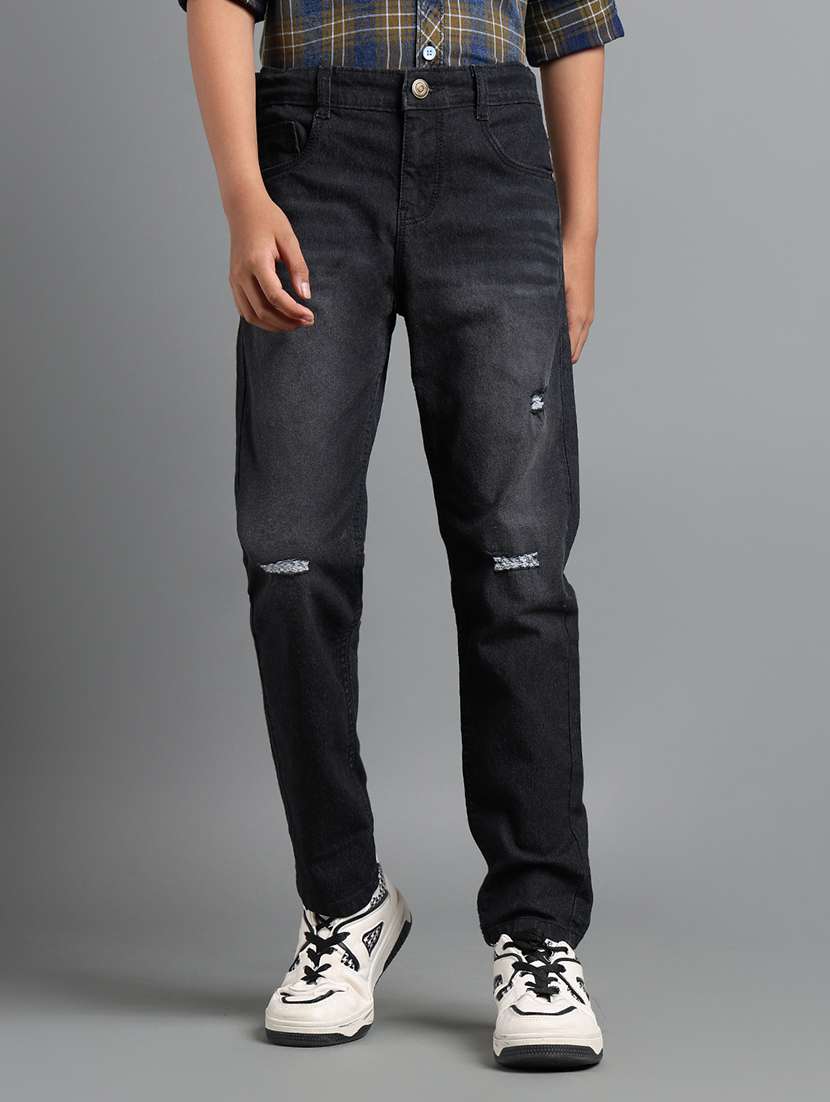 boys solid slash knee slim fit jeans