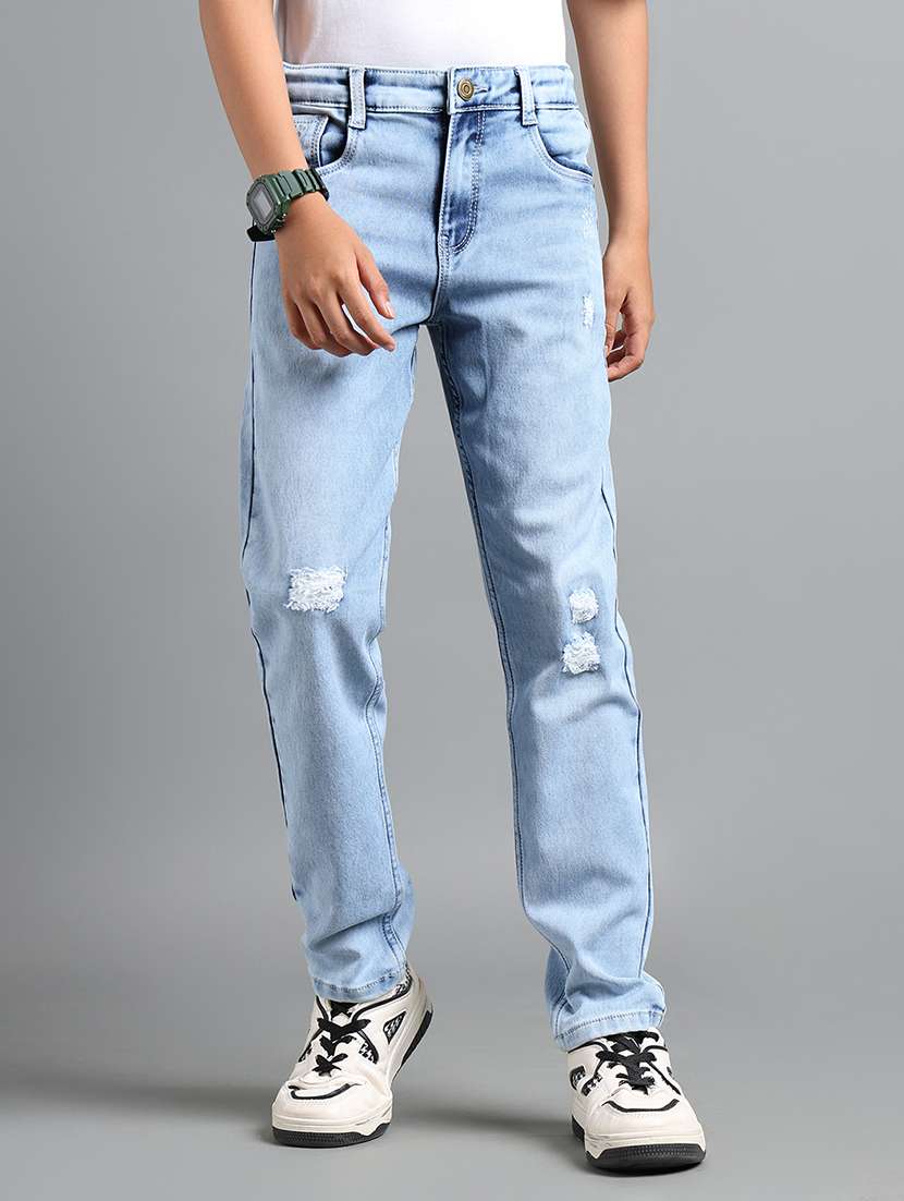 boys solid distressed slim fit jeans