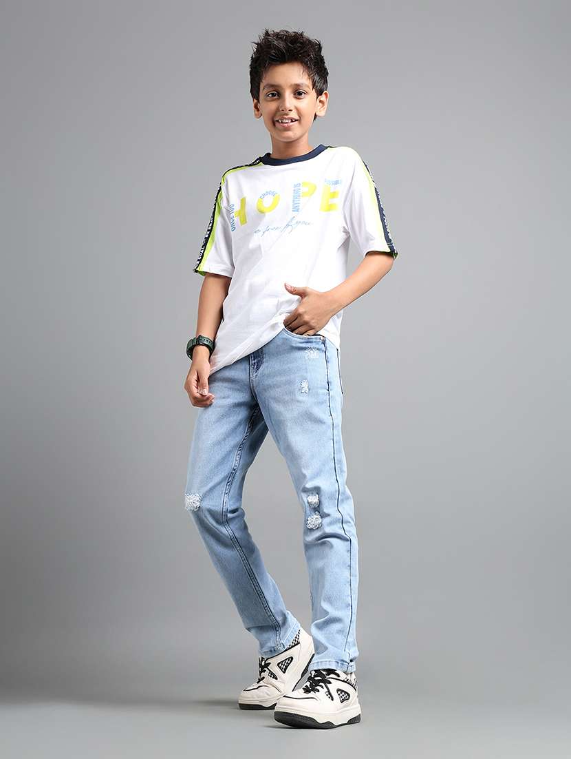 boys solid distressed slim fit jeans - 22106300 -  Standard Image - 3