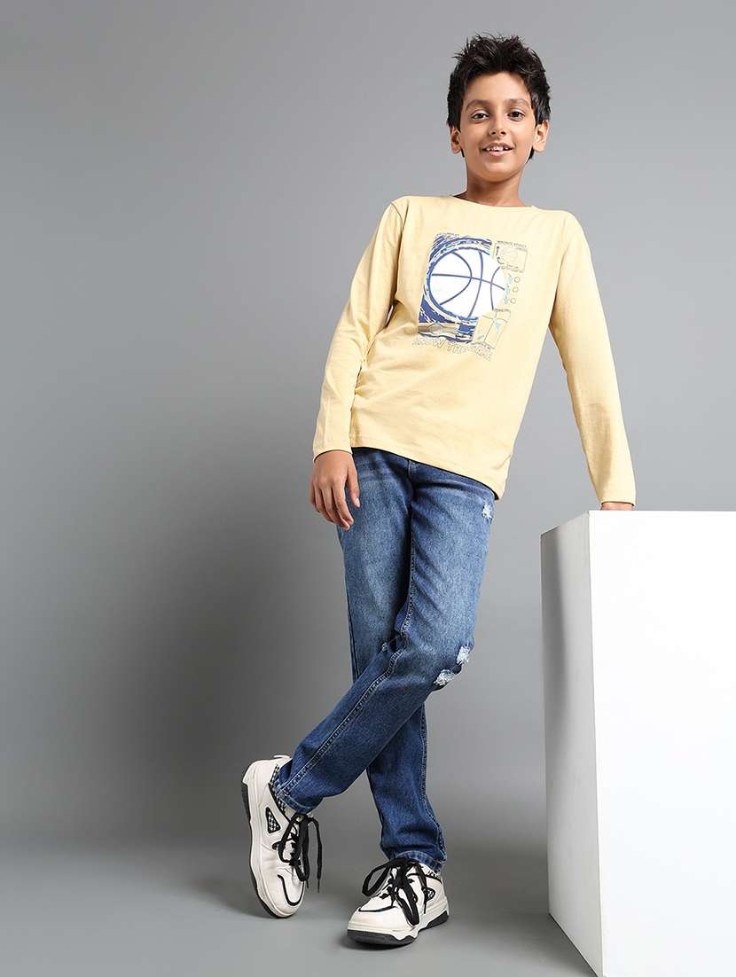 boys solid distressed slim fit jeans - 22106301 -  Standard Image - 3