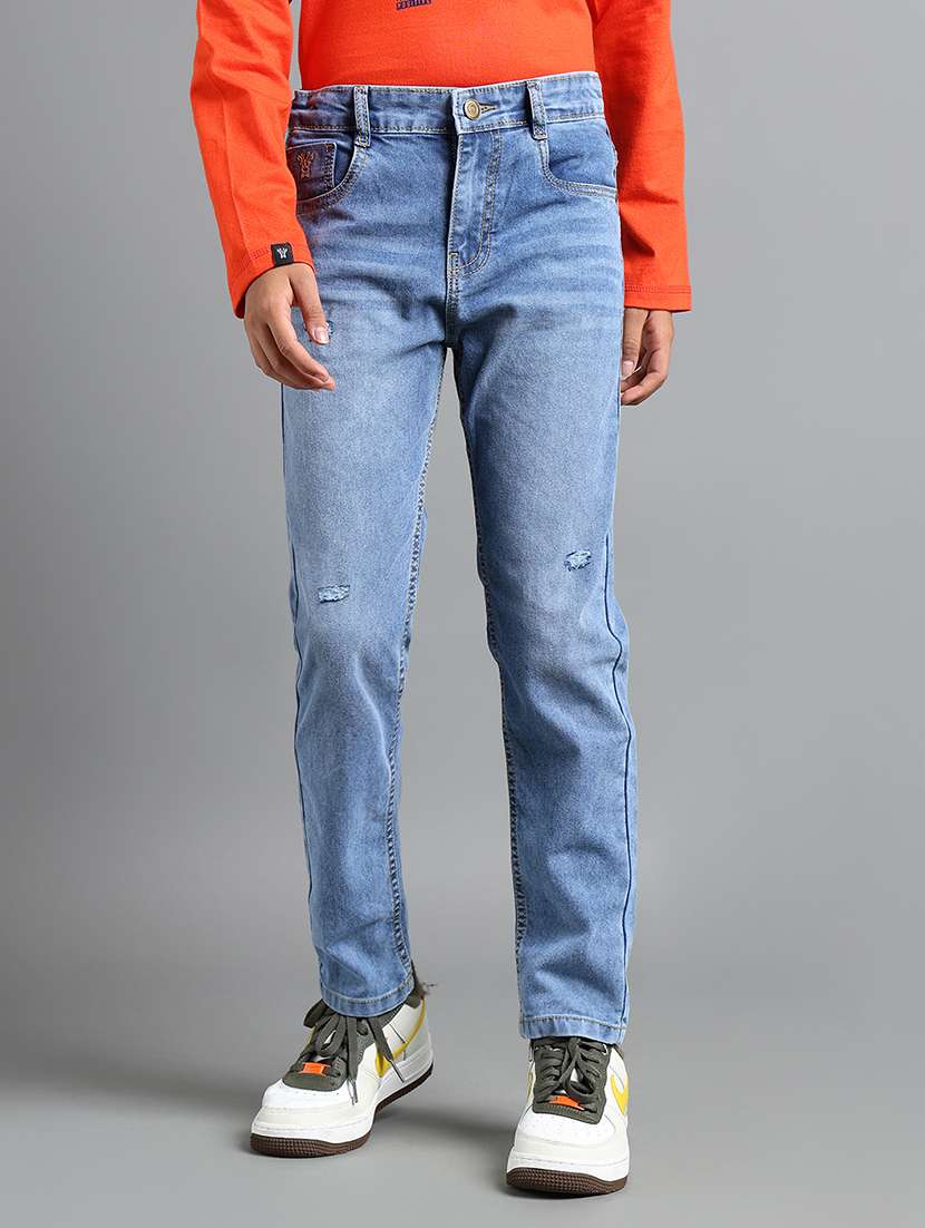 boys solid distressed slim fit jeans