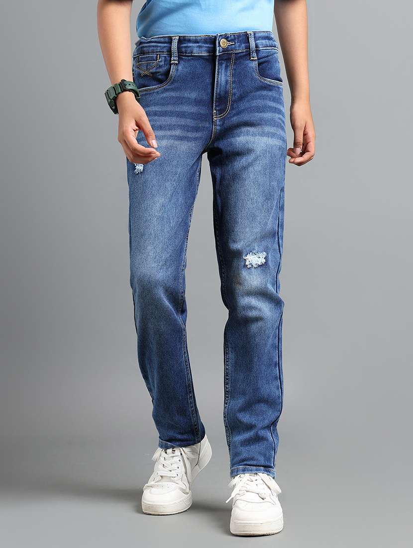 boys solid distressed slim fit jeans