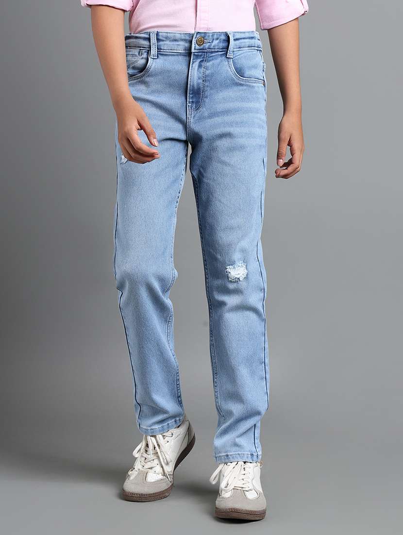 boys solid distressed slim fit jeans