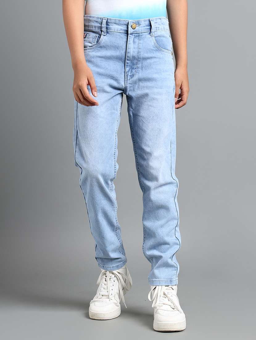boys solid mid rise slim fit jeans