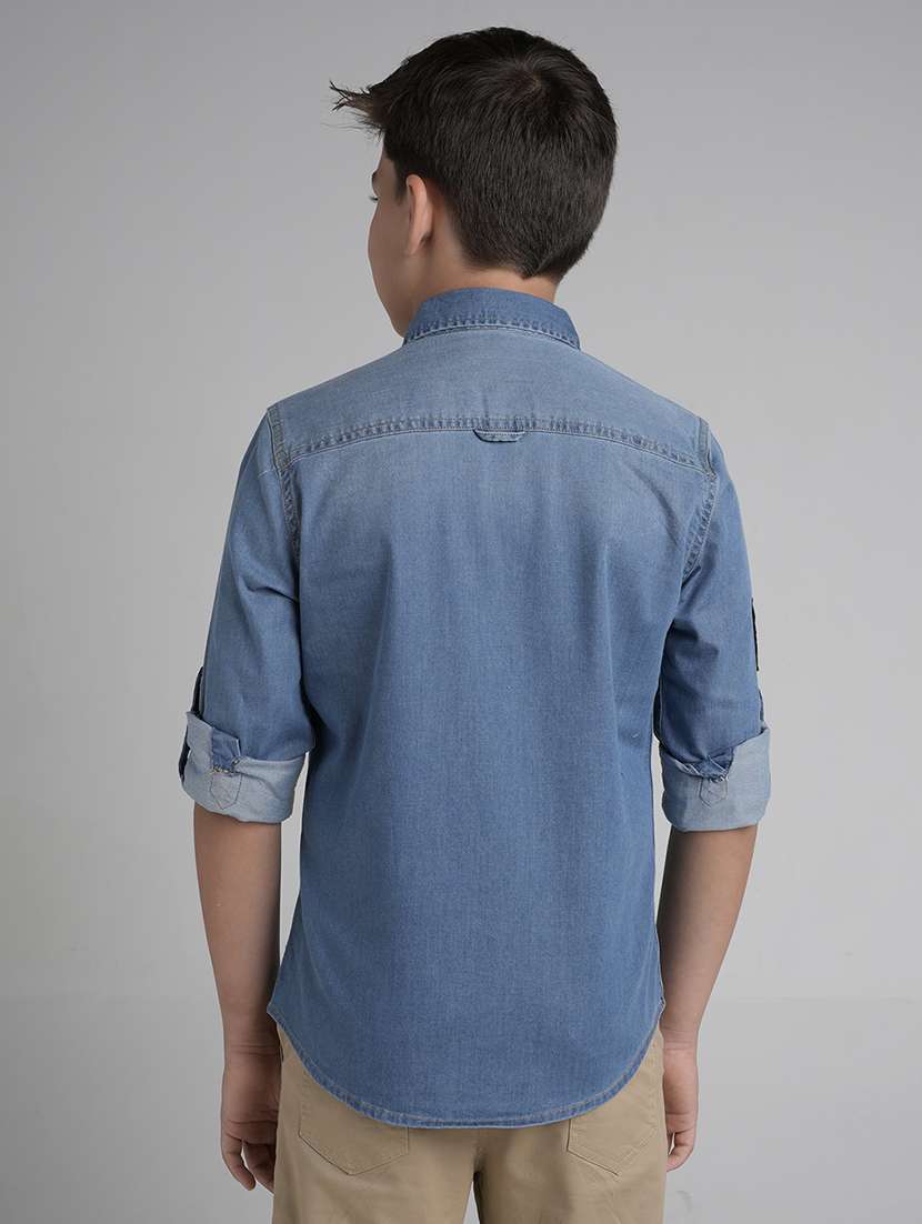 boys solid long sleeve collared denim shirt - 22106320 -  Standard Image - 5