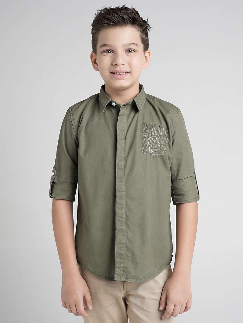 boys solid long sleeve collared shirt - 22106322 -  Zoom Image - 0